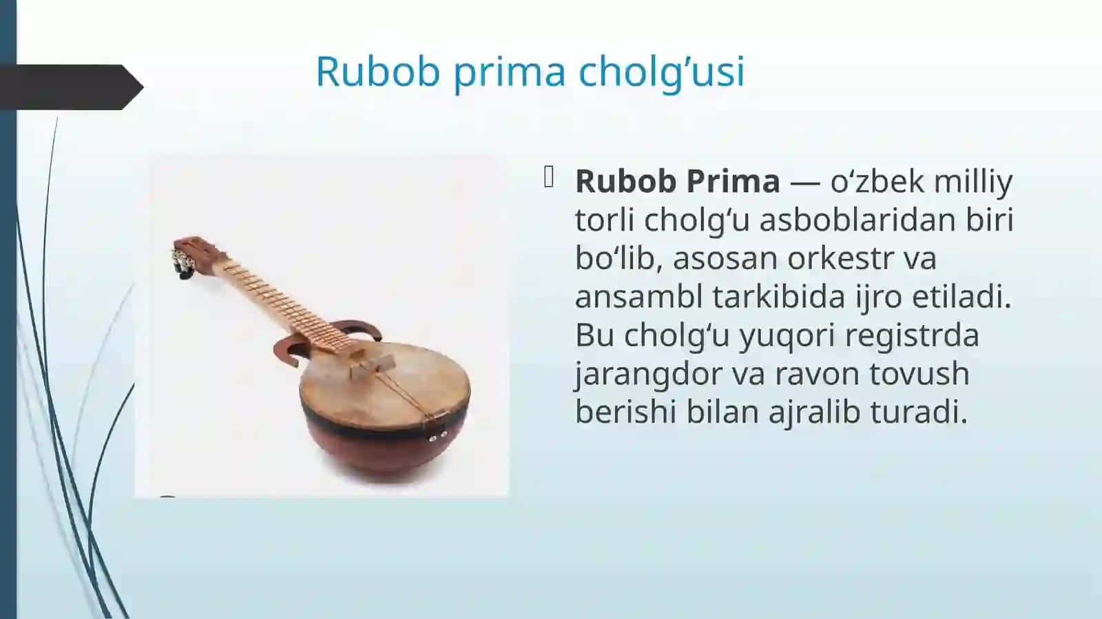 Ixtisoslashtirilgan madaniyat maktabi 10-sinf o‘quvchilariga Rubob Prima cholg‘usida Qoraqalpoq xalqi kuyi Muxalles asarini o‘rgatish yo‘llari 3