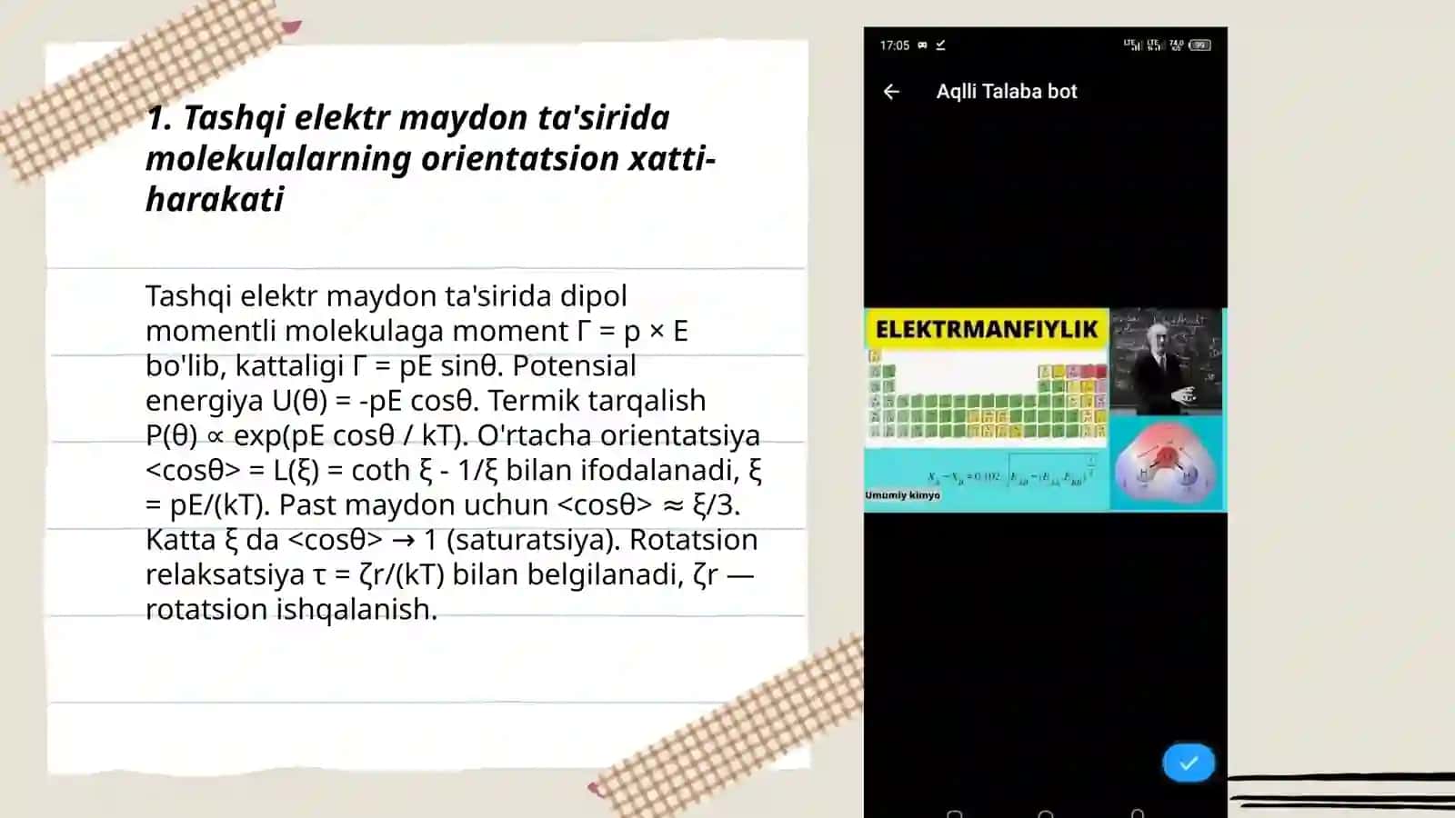 Tashqi elektr maydonida molekulalarning orientasion,atom va elektron qutblanuvchanligi 3