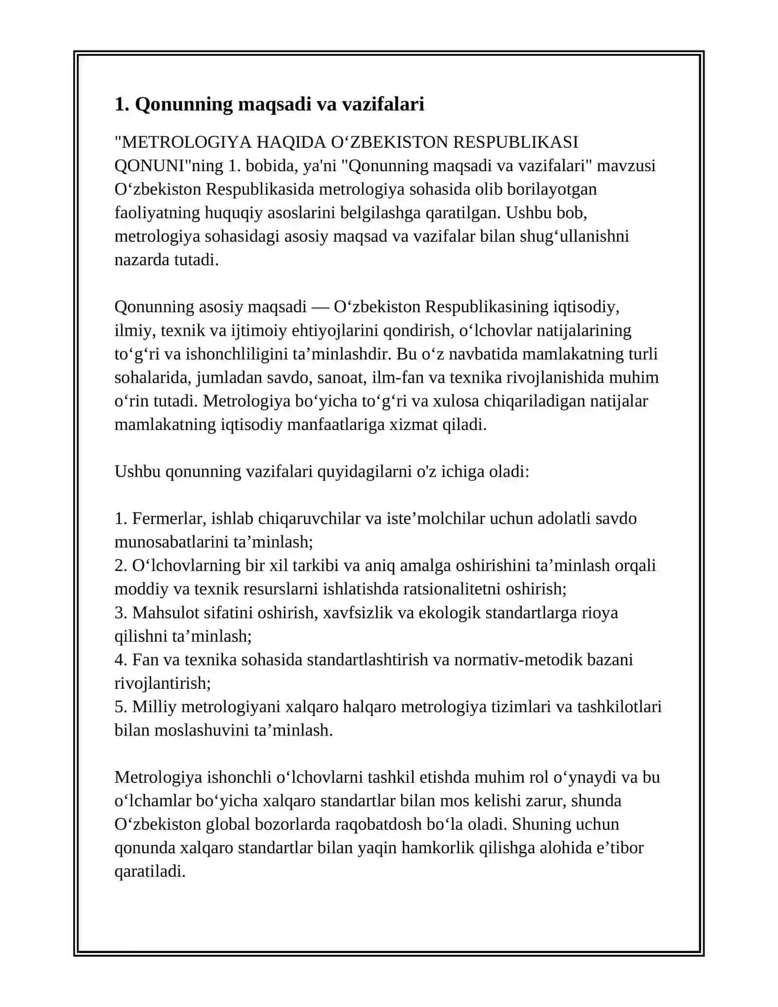 METROLOGIYA HAQIDA OZBEKISTON RESPUBLIKASI QONUNI 3