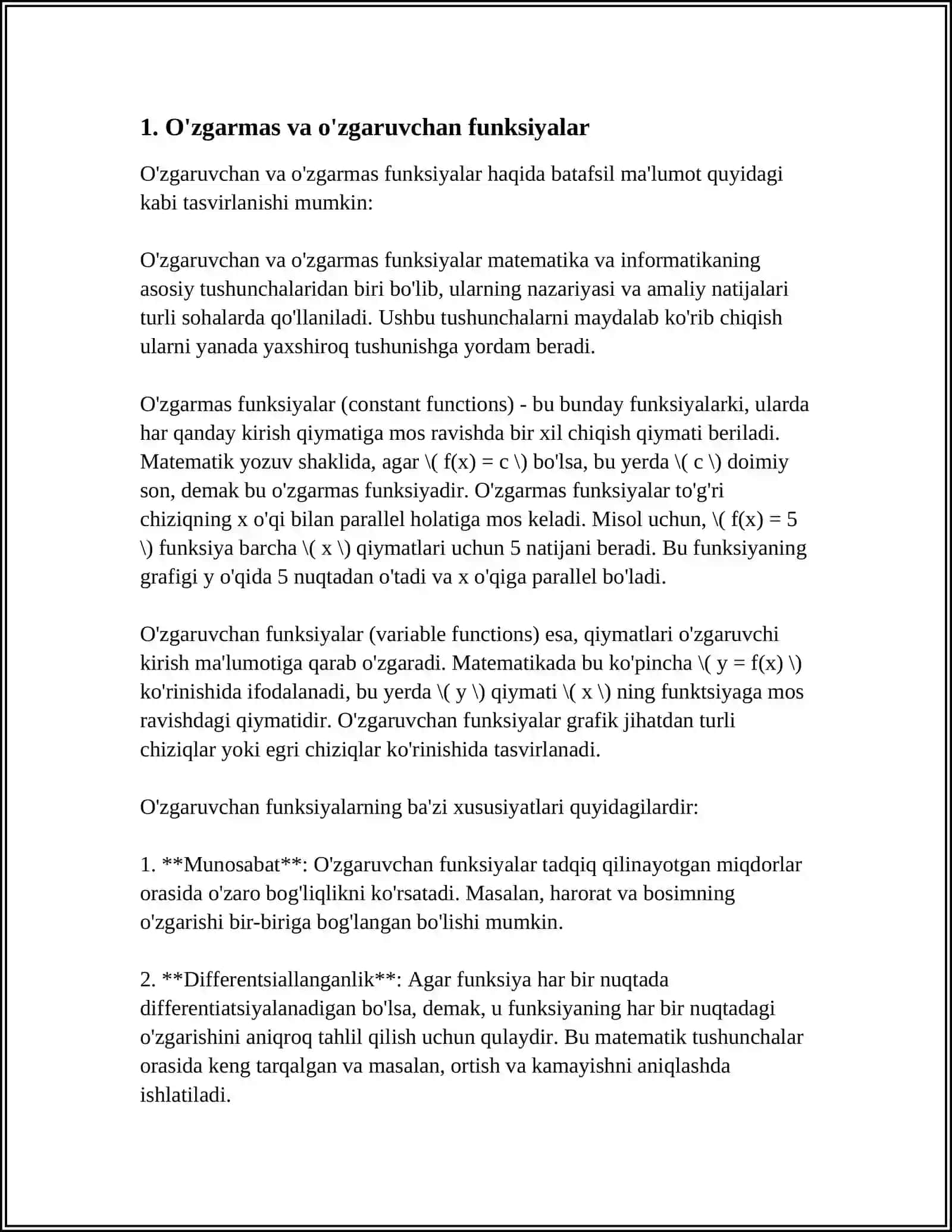 O'zgarmas va o'zgaruvchan funksiyalar 3