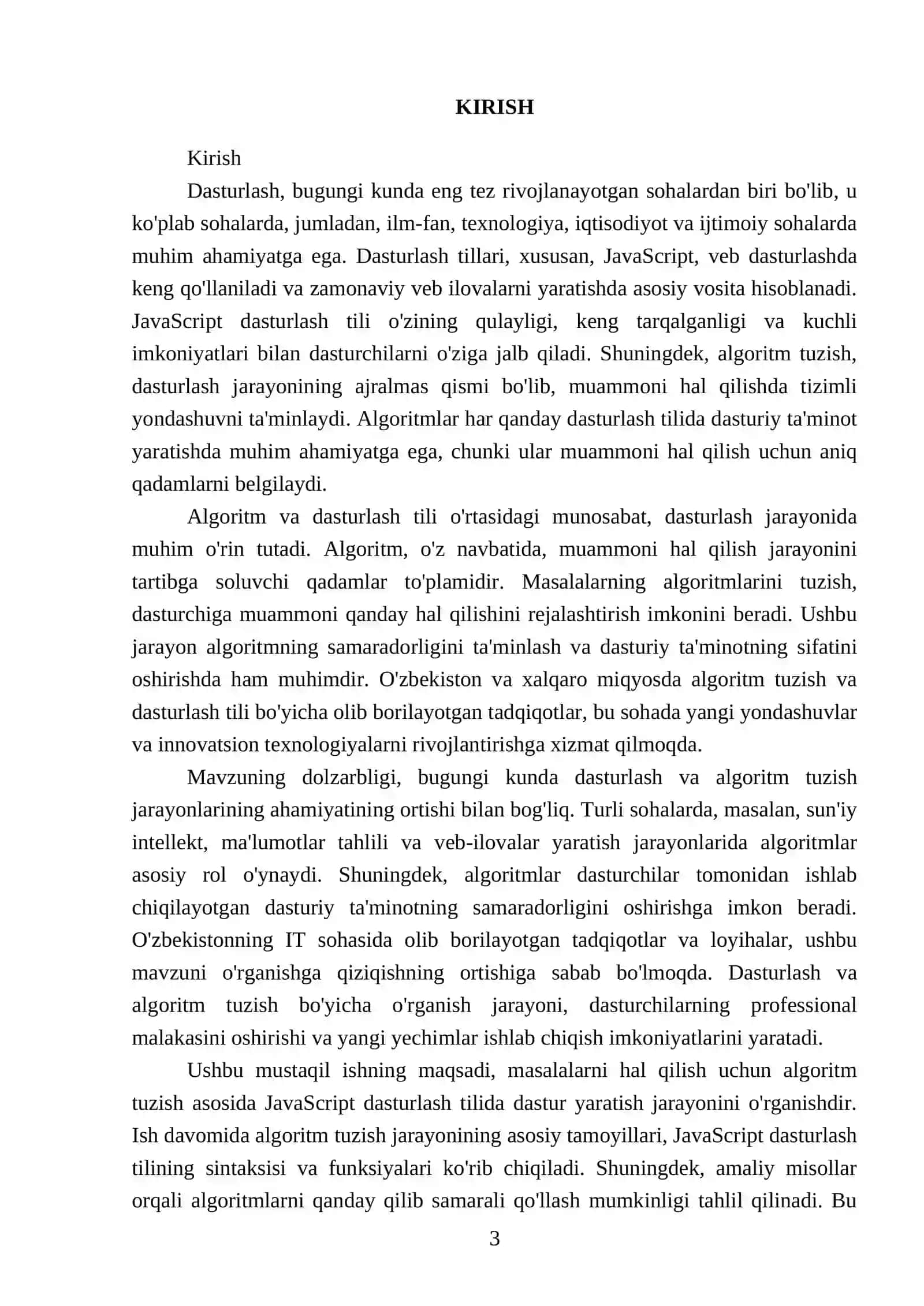 Masalalaring algoritmini tuzish ashu algoritm asosida Java Script dasturlash tilida dastur tuzish 3