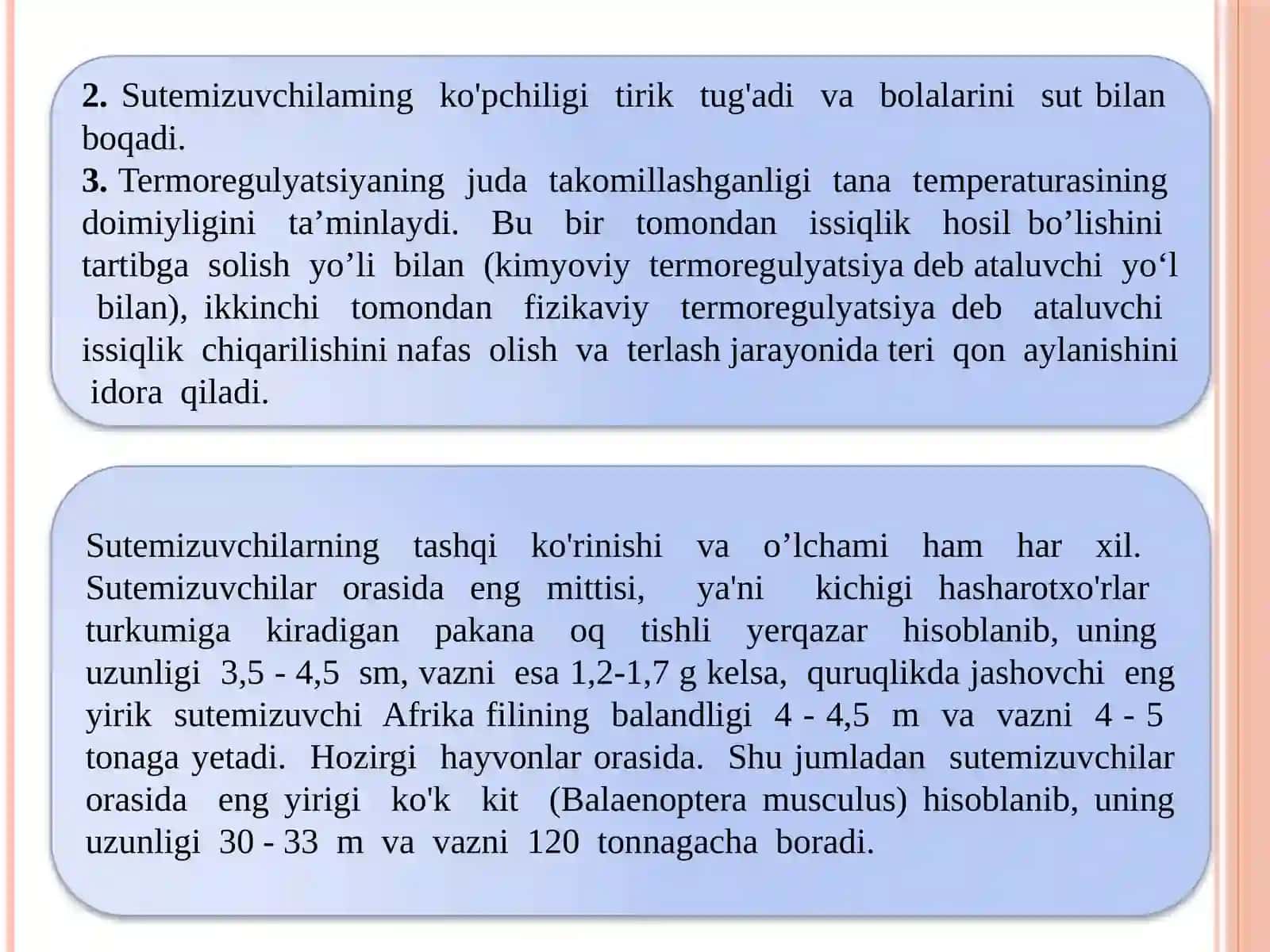 Sut emizuvchilar yoki darrandalar sinfining umumiy ta’rifi. Sutemizuvchilarning teri qoplamivaskelet tuzilishi 3
