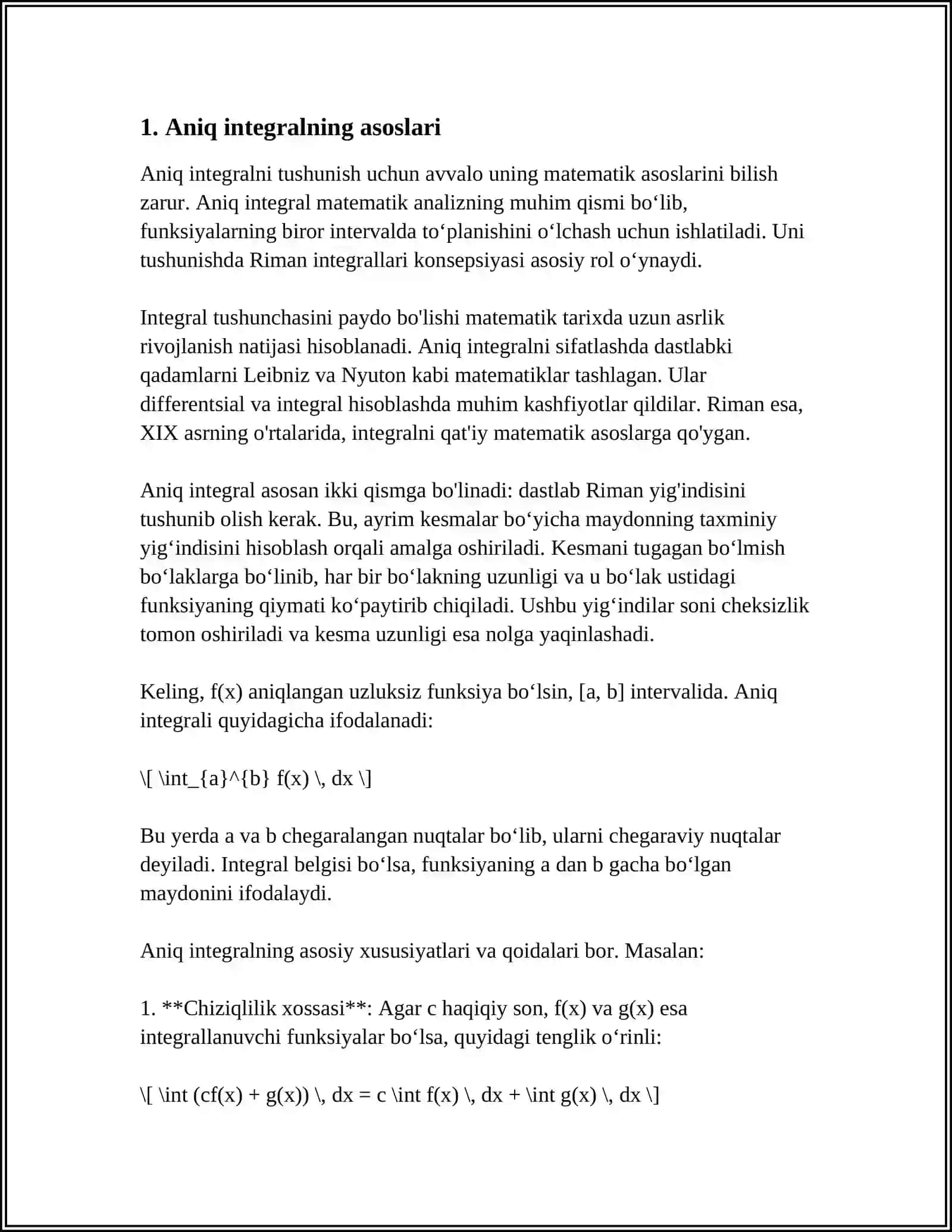 ANIQ INTEGRAL YORDAMIDA LIMITLARNI HISOBLASH. ANIQ INTEGRALNI BAHOLASH 3