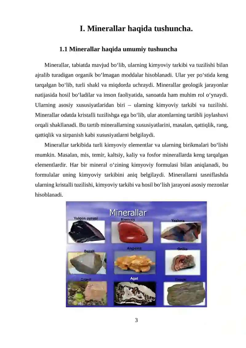 Minerallar haqida tushuncha, magmatik tog' jinslari va ularning tasnifi 3