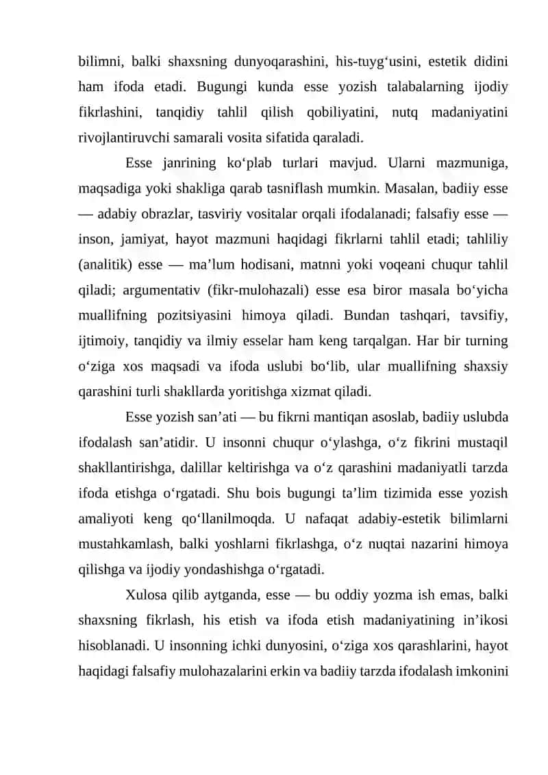 Esse haqida tushuncha. Esse turlari. 3