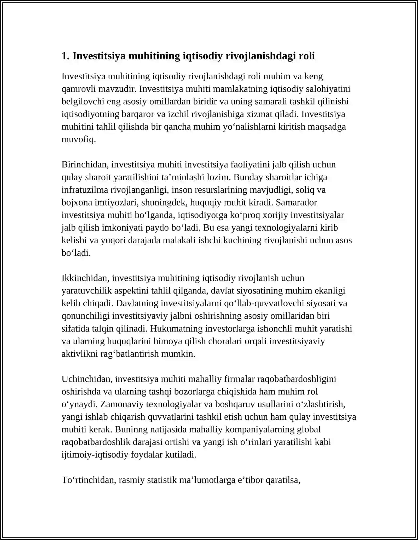 INVESTITSIYA FAOLIYATINI RIVOJLANTIRISHDA INVESTITSIYA MUHITINING O’RNI 3
