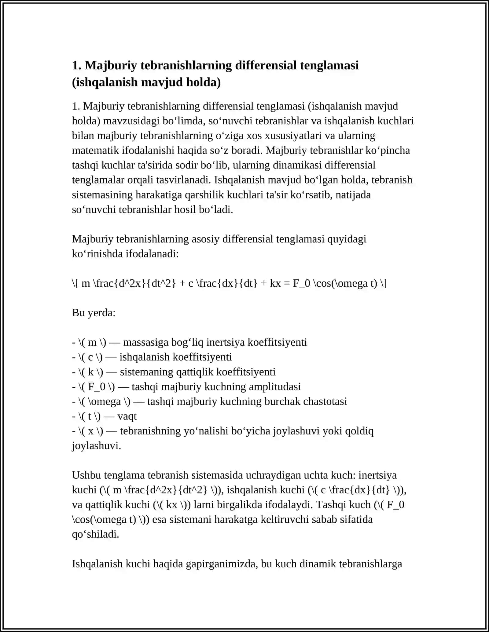 SOʻNUVCHI TEBRANISHLAR ISHQALANISH MAVJUD HOLDAGI MAJBURIY TEBRANISHLAR 3