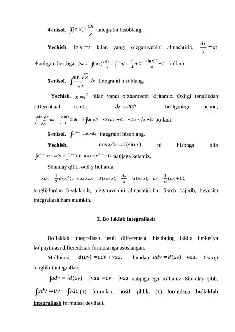 Aqmas intеgralda o`zgaruvchini almashtirish bo`laklab niintеgrallash 3