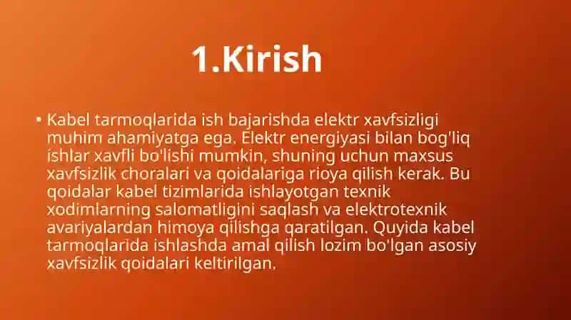 Kabel tarmoqlarida ish bajarishda elektr xavfsizlik qoidalari 3