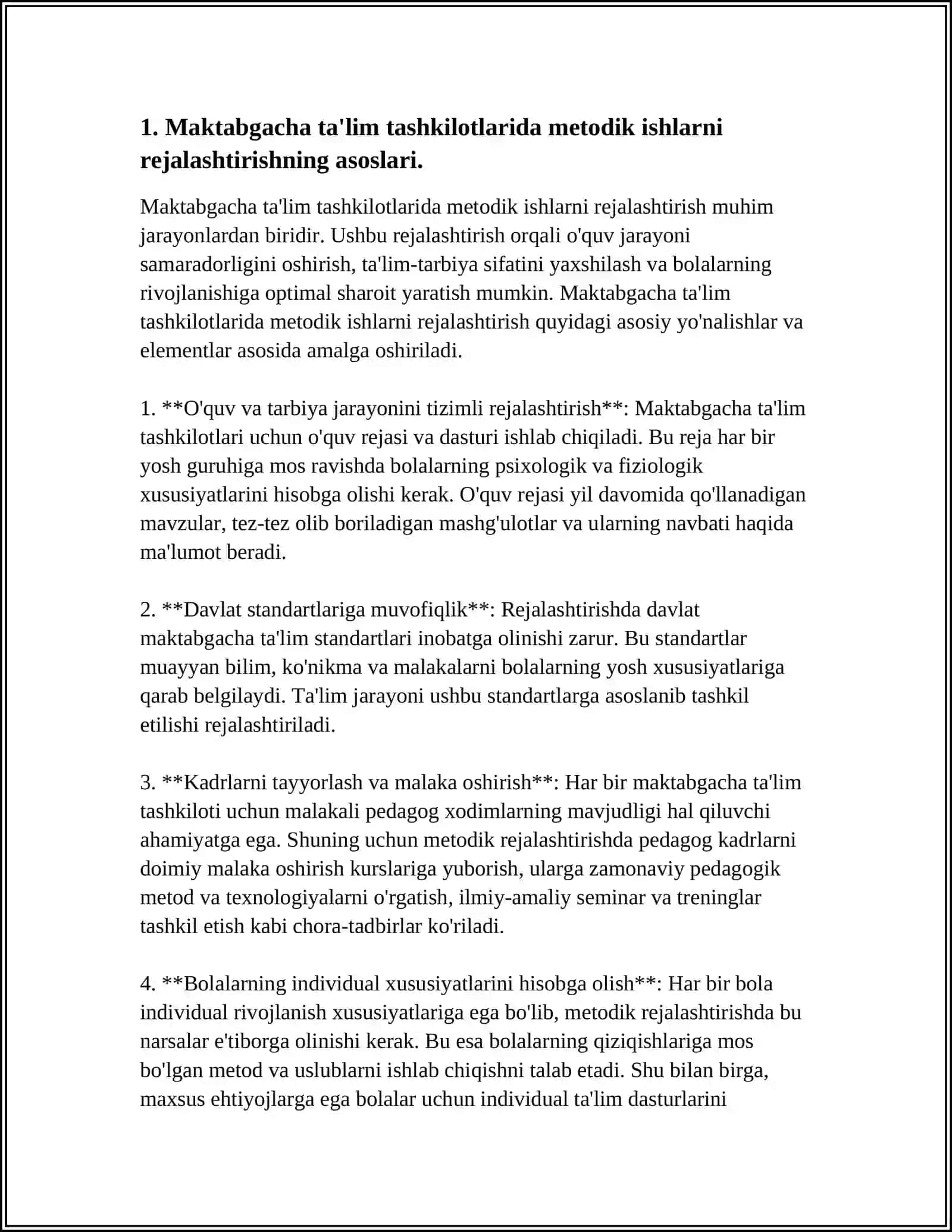 MAKTABGACHA TALIM TASHKILOTI BOYICHA METODIKALIQ ISHLARNI REJALASHTITISH 3