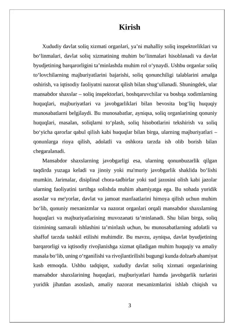XUDUDIY DAVLAT SOLIQ XIZMATI ORGINLARI MANSABDOR SHAXSLARINING HUQUQLARI MAJBURYATLARI VA JAVOBGARLIGI 3