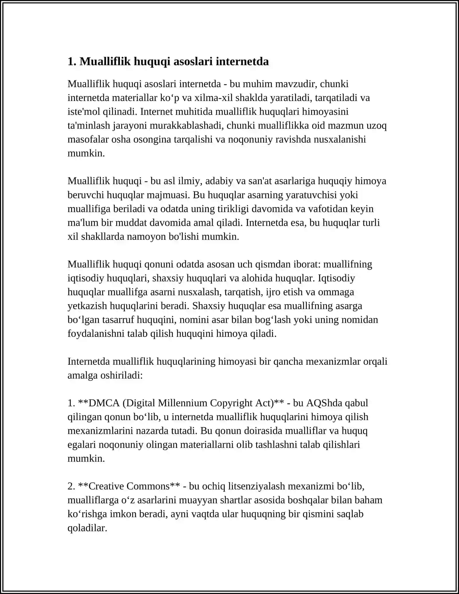 MUSTAQIL ISH Mavzu: INTERNETDA MUALLIFLIK HUQUQI MASALASI 3