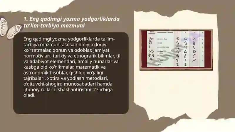Eng qadimgi yozma yodgorliklarda ta'lim-tarbiya mazmuni 3