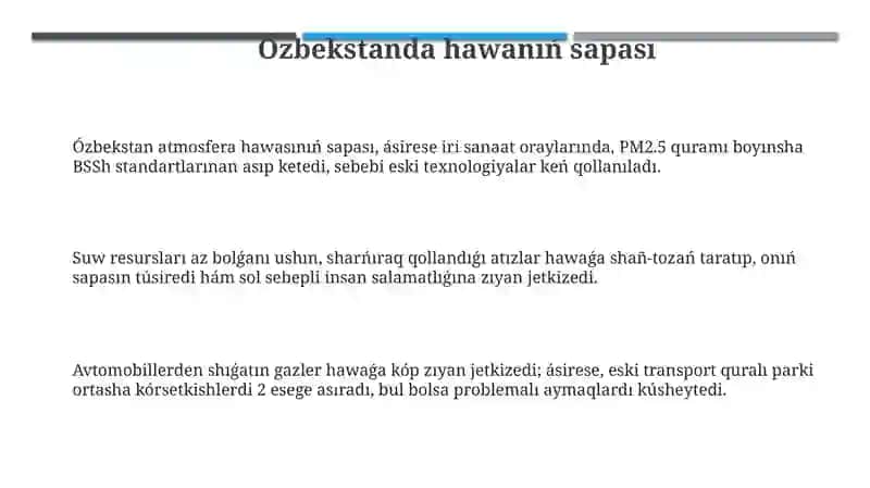 Ózbekstanda atmosfera qorǵawınıń mashqalaları 3