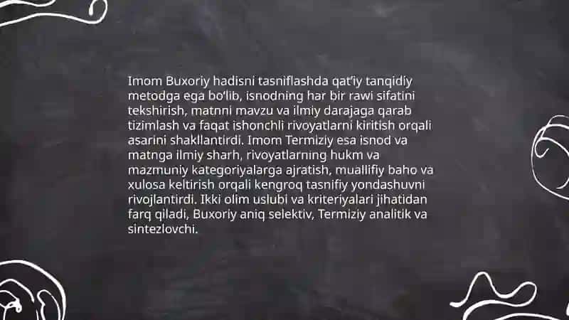 Imom Buxoriy va Imom Termiziyning hadis ilmiga qoʻshgan hissalarini qiyosiy tahlili 3