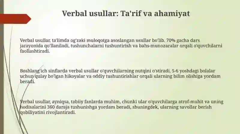 Verbal usullar: Ta'rif va ahamiyat 3