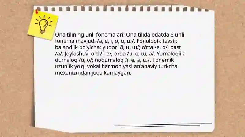 Ona tilining unli fonemalari: inventarizatsiya 3