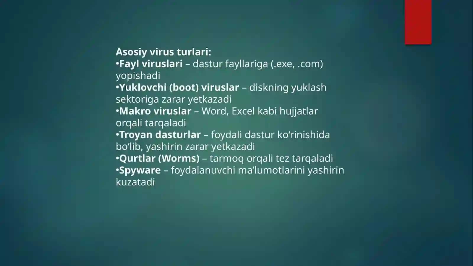 Virus va antivirus dasturlari. Axborotlarni himoyalashning texnik va dasturiy vositalari 3