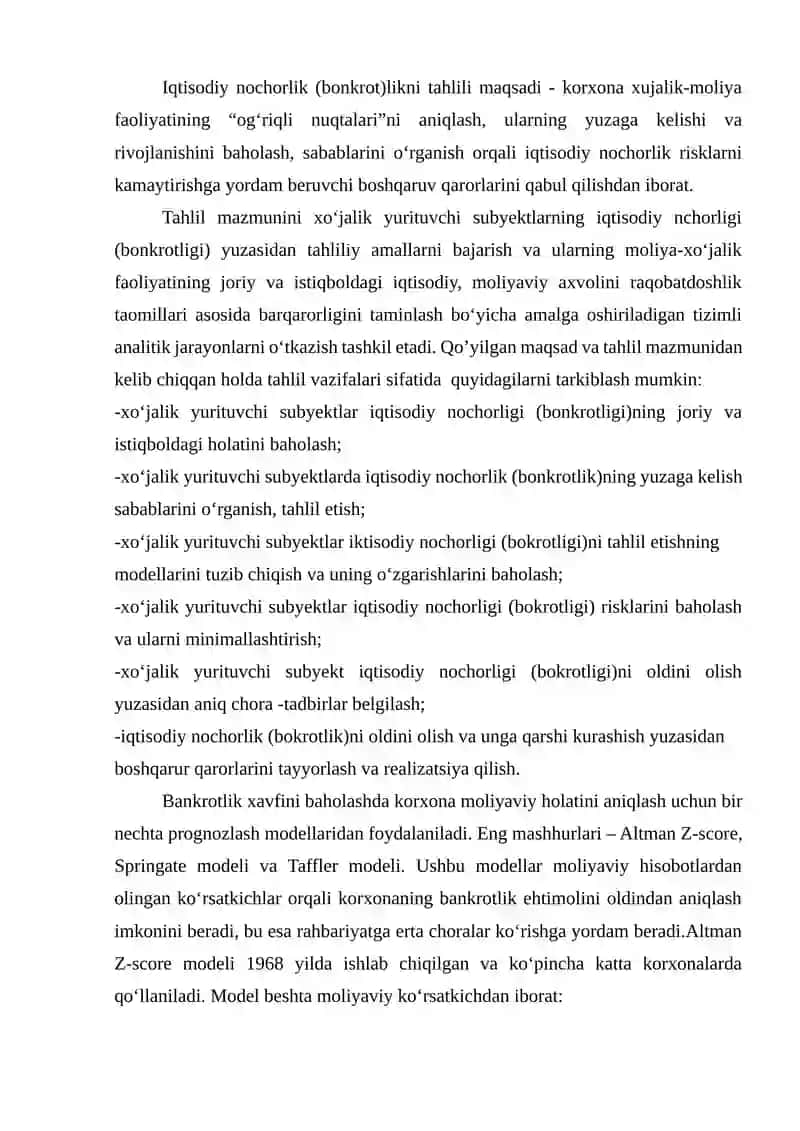 Korxonalar iqtisodiy nochorligi (bankrotligi)ni baholash va tahlil qilishning axborot manbalari va ko‘rsatkichlar tizimi 3