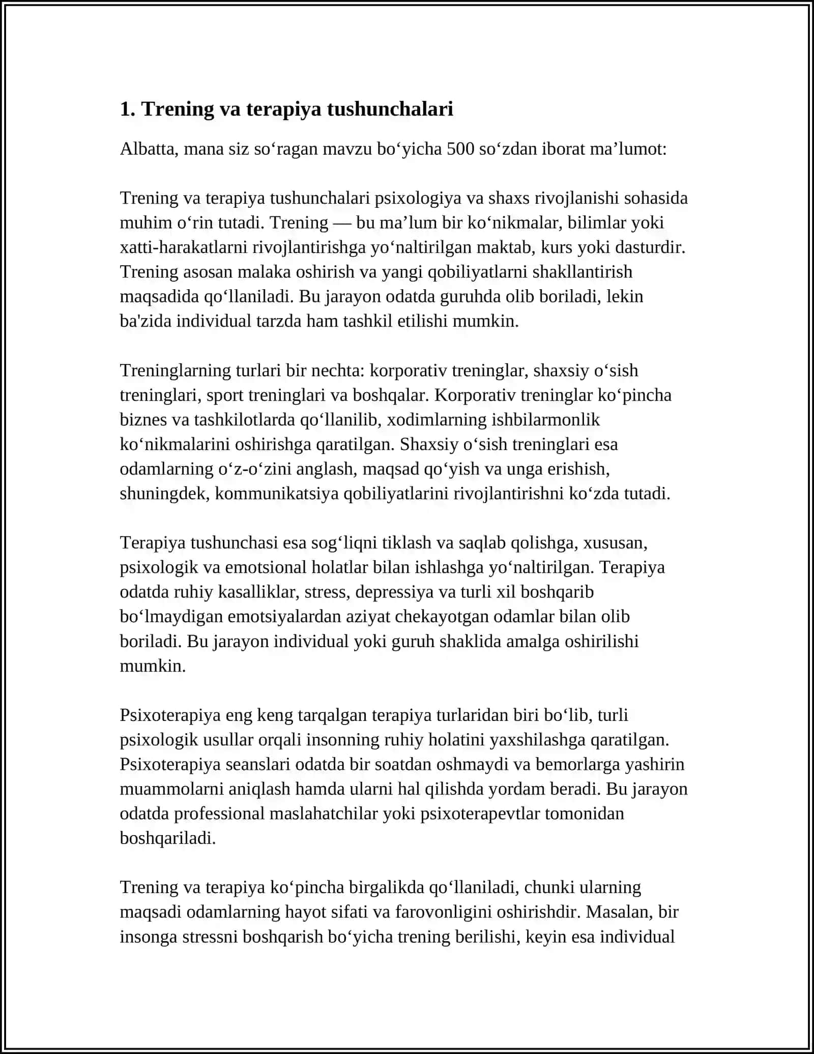 TRENING VA TERAPIYA O‘RTASIDAGI FARQLAR TRENINGDA O‘YIN-GURUH BILAN ISHLASH VOSITASI SIFATIDA 3