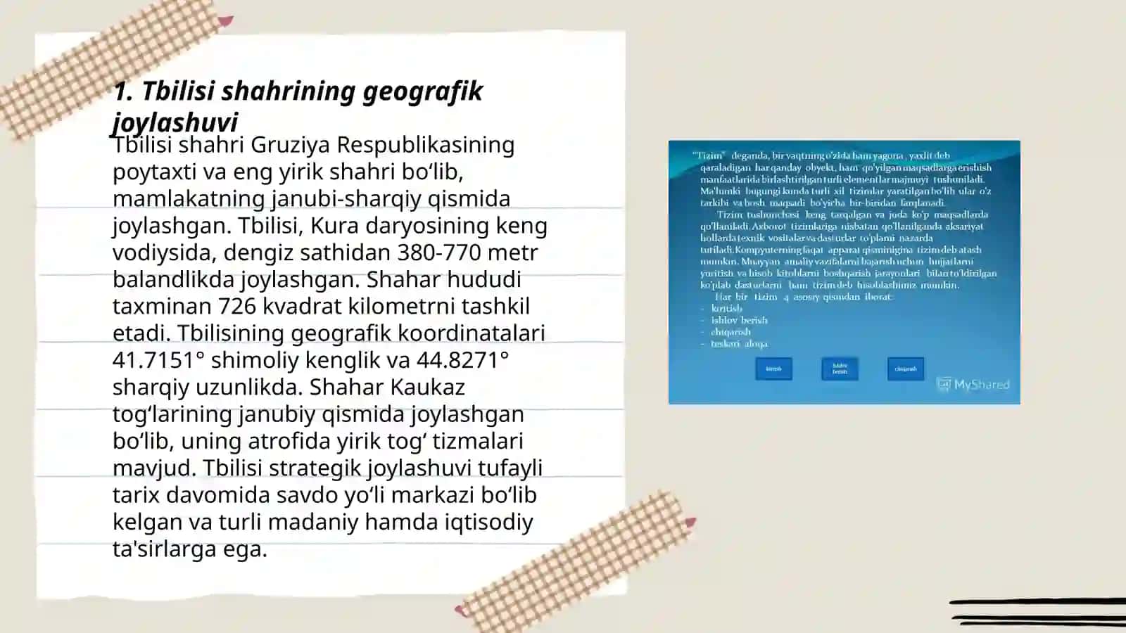 Tbilisi Reja:Geografik joylashuv o'rni va iqlim sharoitlari 3