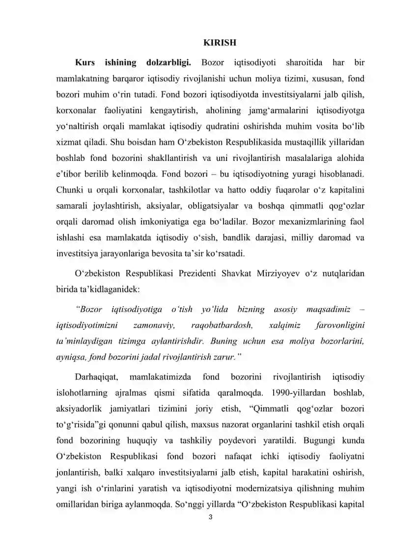 O'zbekiston Respublikasida fond bozorini shakllanishi va rivojlanish bosqichlari. 3