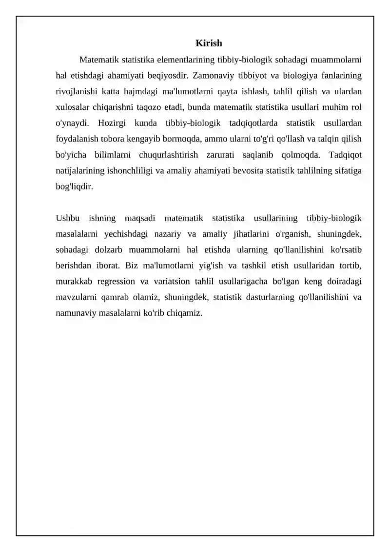 Tibbiy-biologik masalalarni yichishda matematik statistika elementlaridan foydalanish 3
