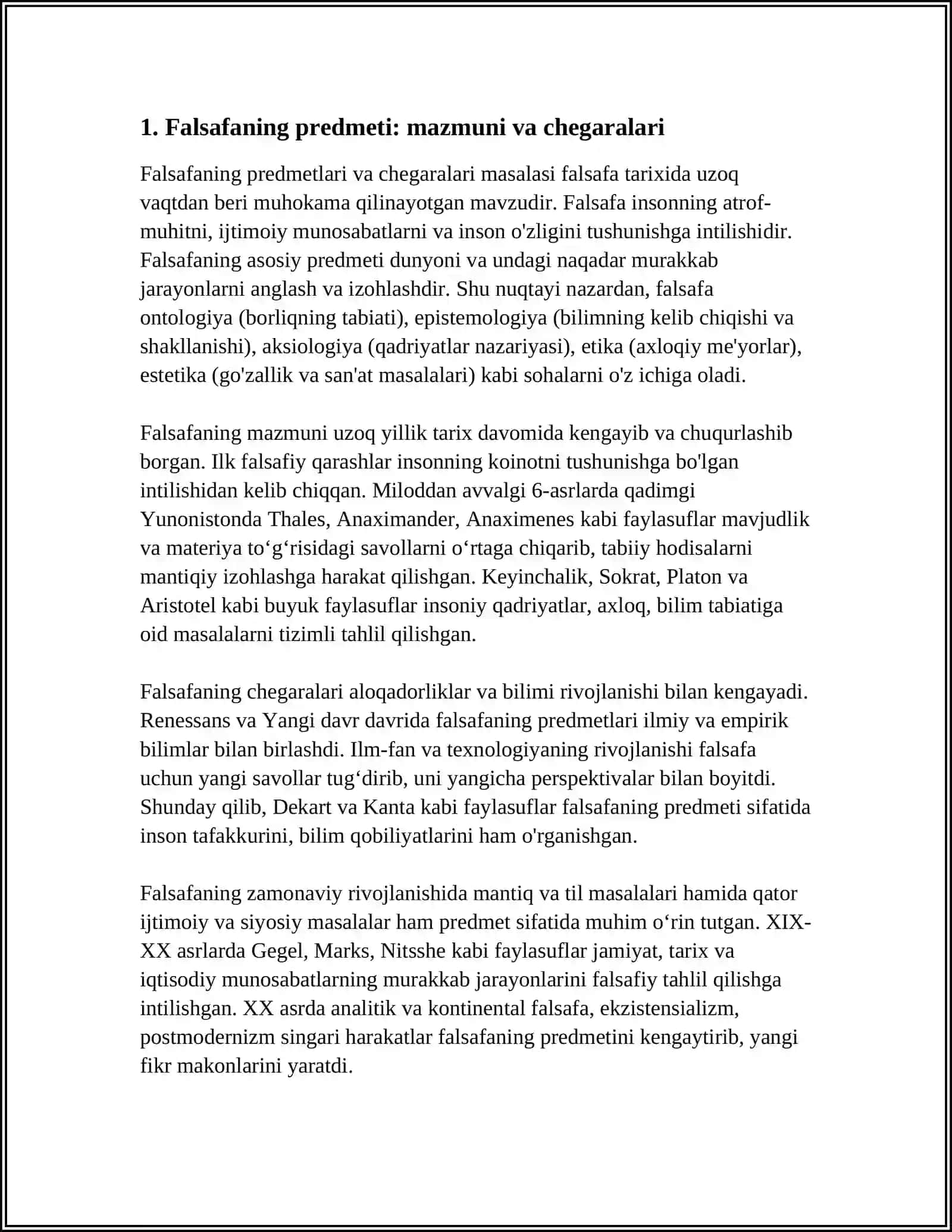 FALSAFANING PREDMETI, ASOSIY MASALALARI VA FUNKSIYALARI 3