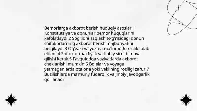 Bemorlar uchun axborot olish masalasining etik va huquqiy jixatlari 3
