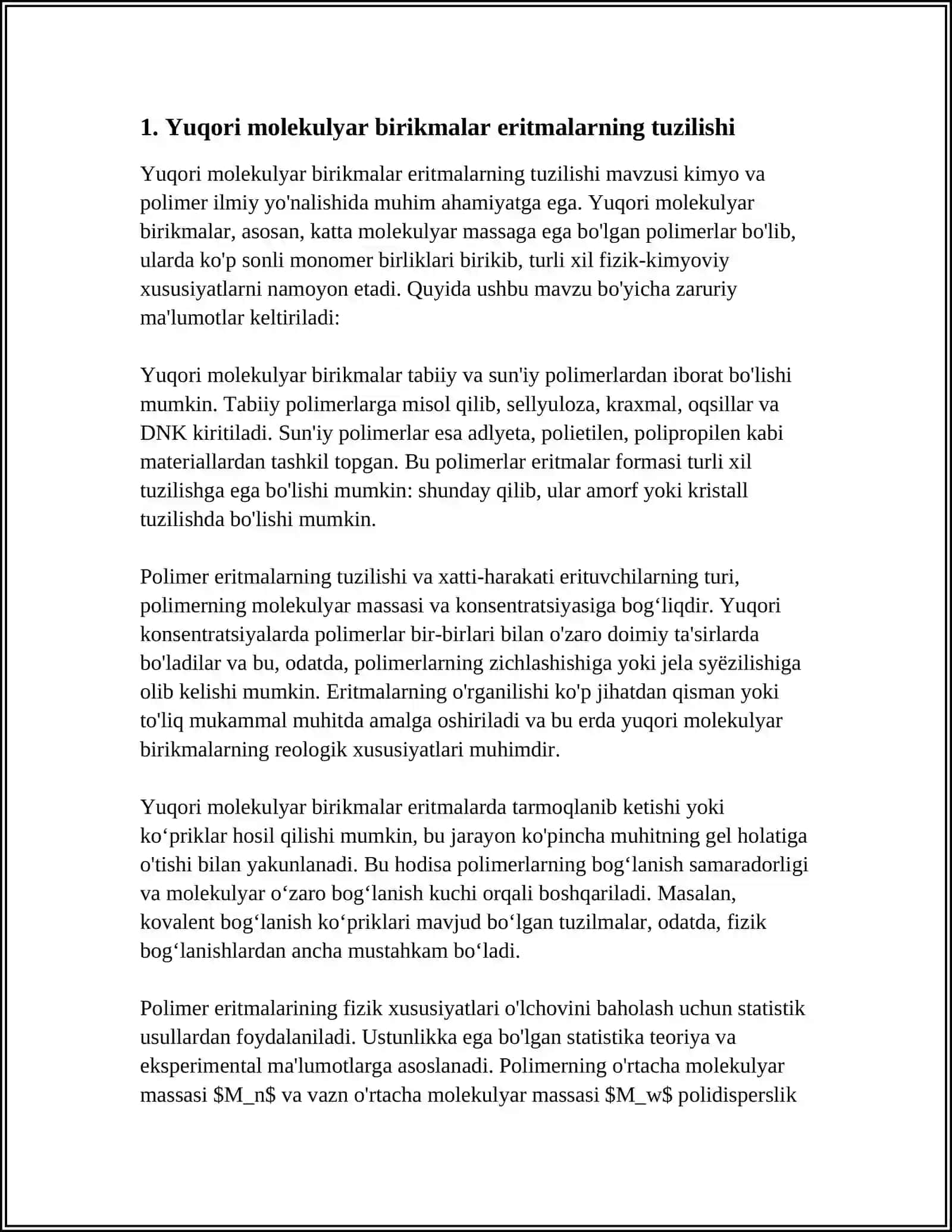 YUQORI MOLEKULYAR BIRIKMALAR ERITMALARNING XOSSALARI VA QONNNING REOLOGIK XOSSALARI 3
