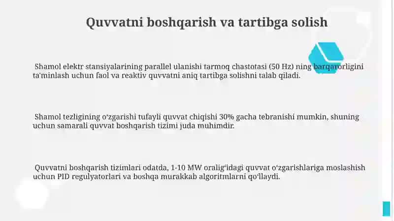 Elektr tarmog'i bilan parallel ulangan shamol energetik qurilmalari 3