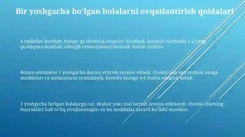 Bir yoshgacha va bir yoshdan katta bolalarni ovqatlantirish qoidalari 3