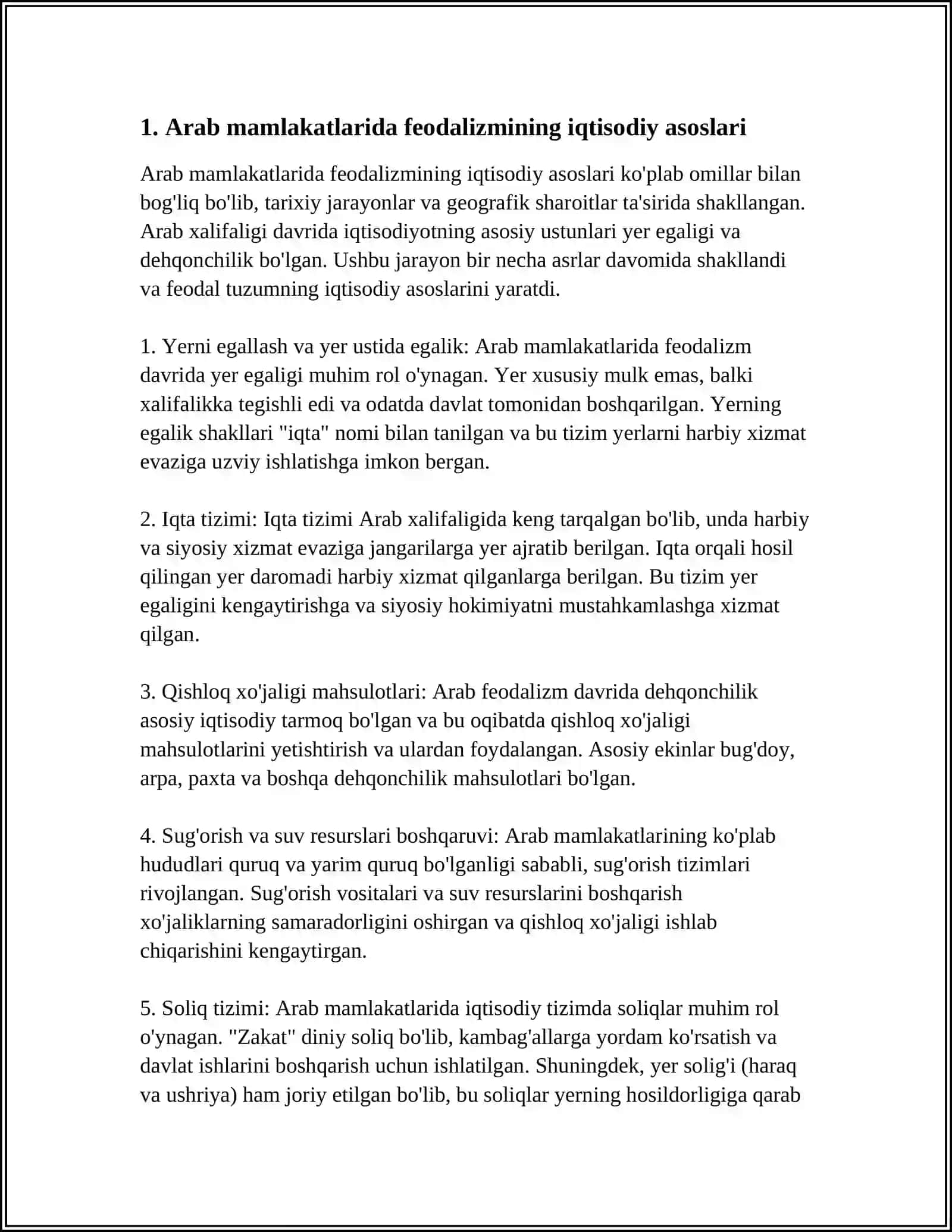 ARAB MAMLAKATLARIDAGI FEODALIZMNING IQTISODIY G'OYALARI IBN XALDUN QARASHLARI 3