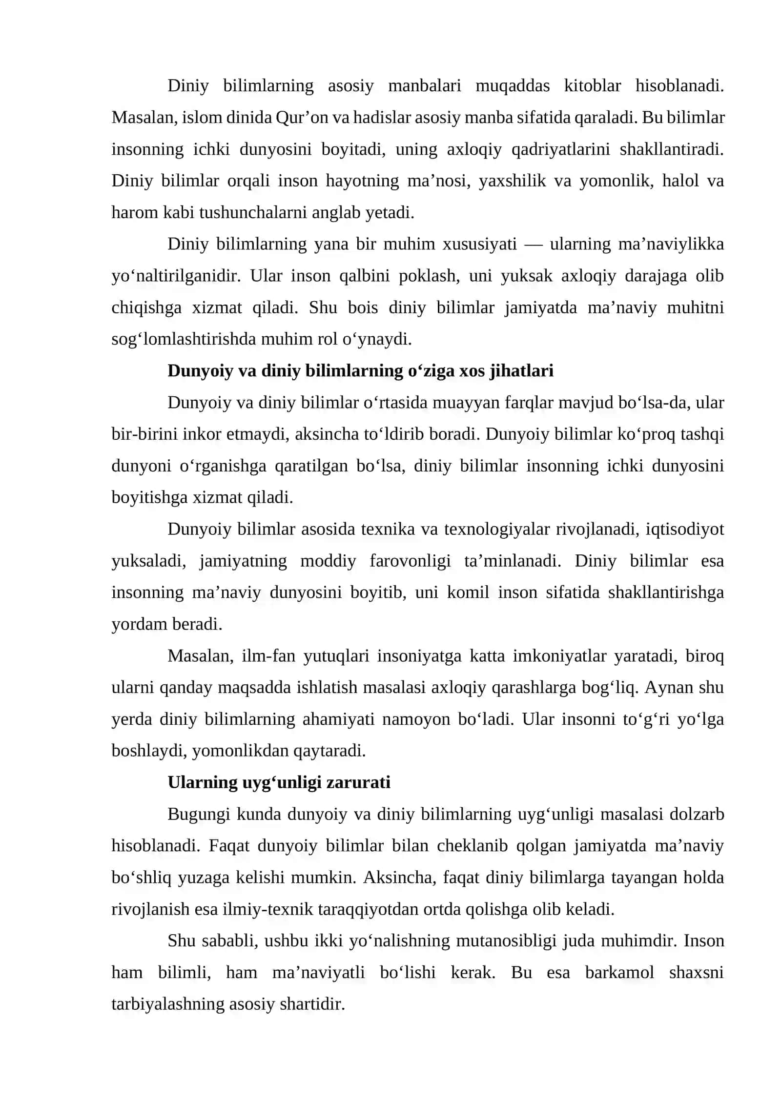 DUNYOIY VA DINIY BILIMLAR MUTANOSIBLIGINI TA’MINLASHNING AHAMIYATI 3