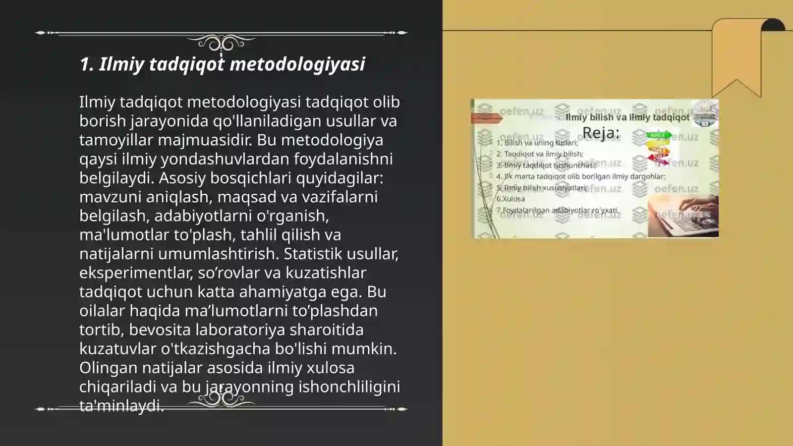 Ilmiy taqdiqot metodlari va texnikasi.Ilmiy taqdiqot tayyorlash va jamoatchilik oldida nutq so'zlash. 3