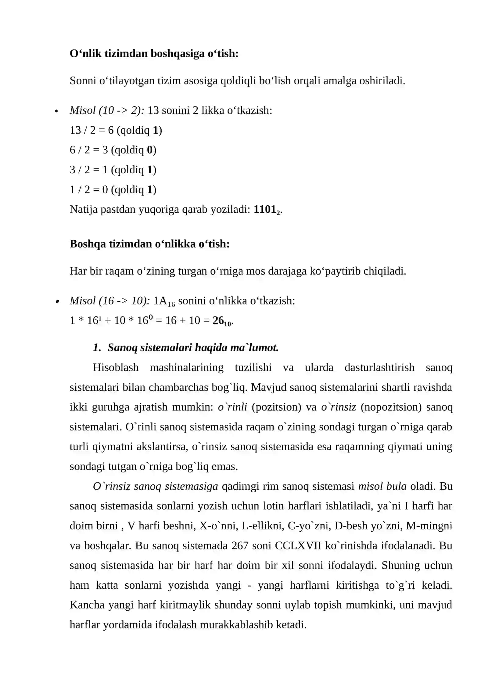 Sanoq tizimlari bilan ishlash (2, 8, 10, 16 lik) 3