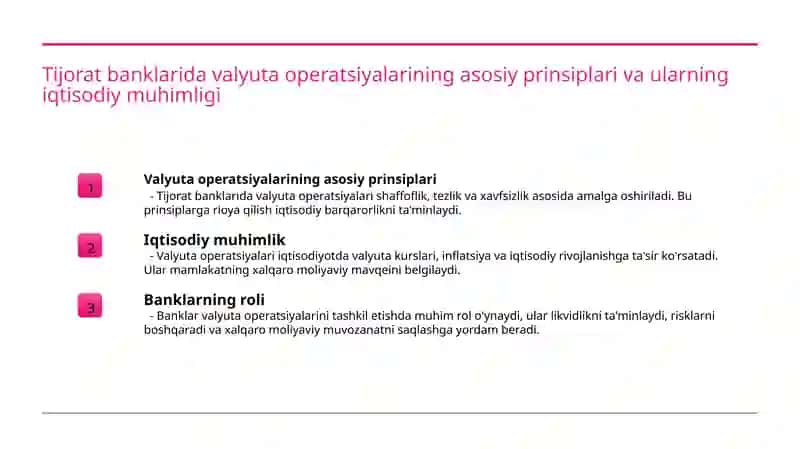 Tijorat banklarida valyuta operatsiyalarini tashkil etish taqdimot 3