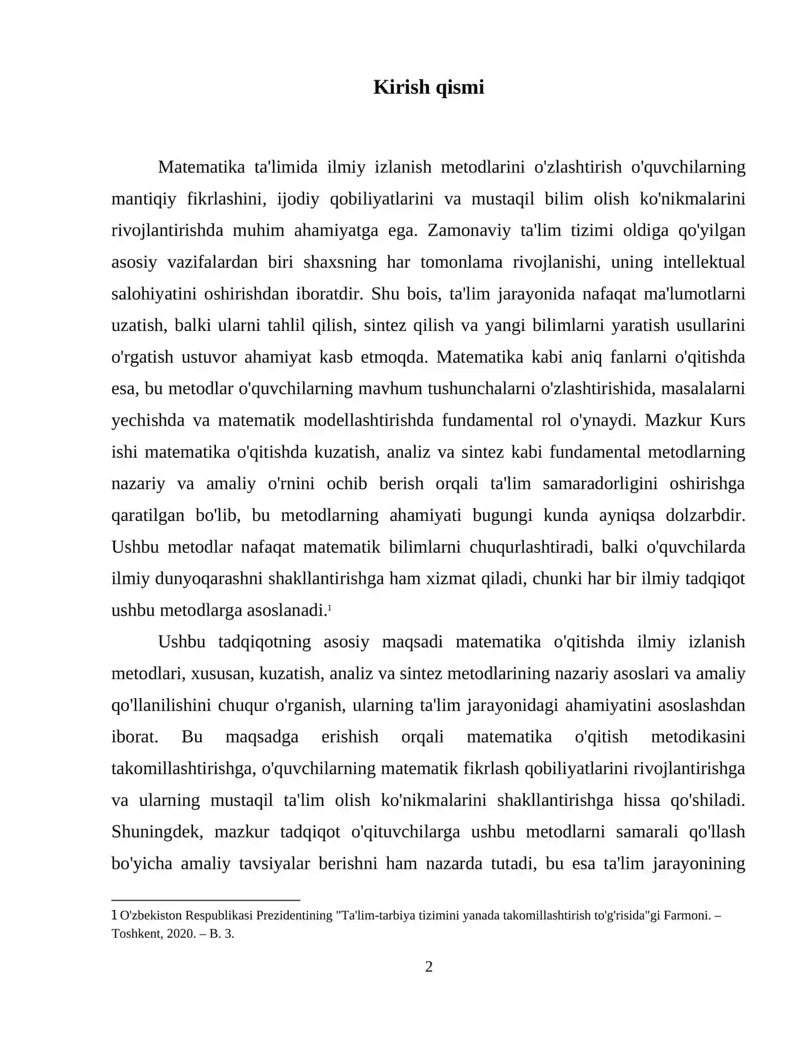 Ilmiy izlanish metodlari. Matematika o‘qitishda kuzatish, matematika o‘qitishda analiz va sintez kabi metodlarning o‘rni 3