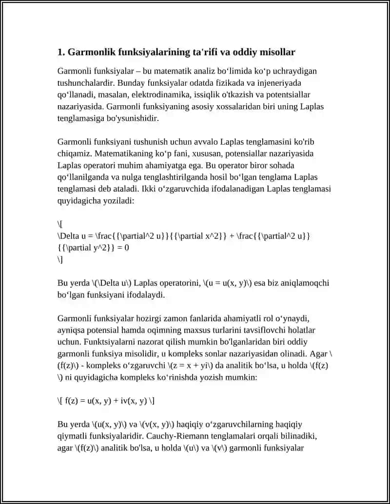 Garmonlik funksiyalar va ularning xossalari 3
