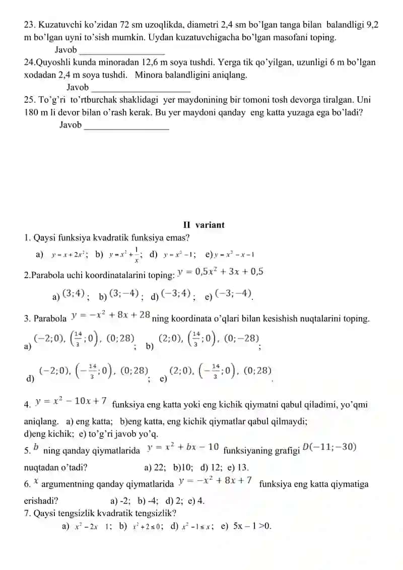 Matematikadan Olimpiada savollari 3
