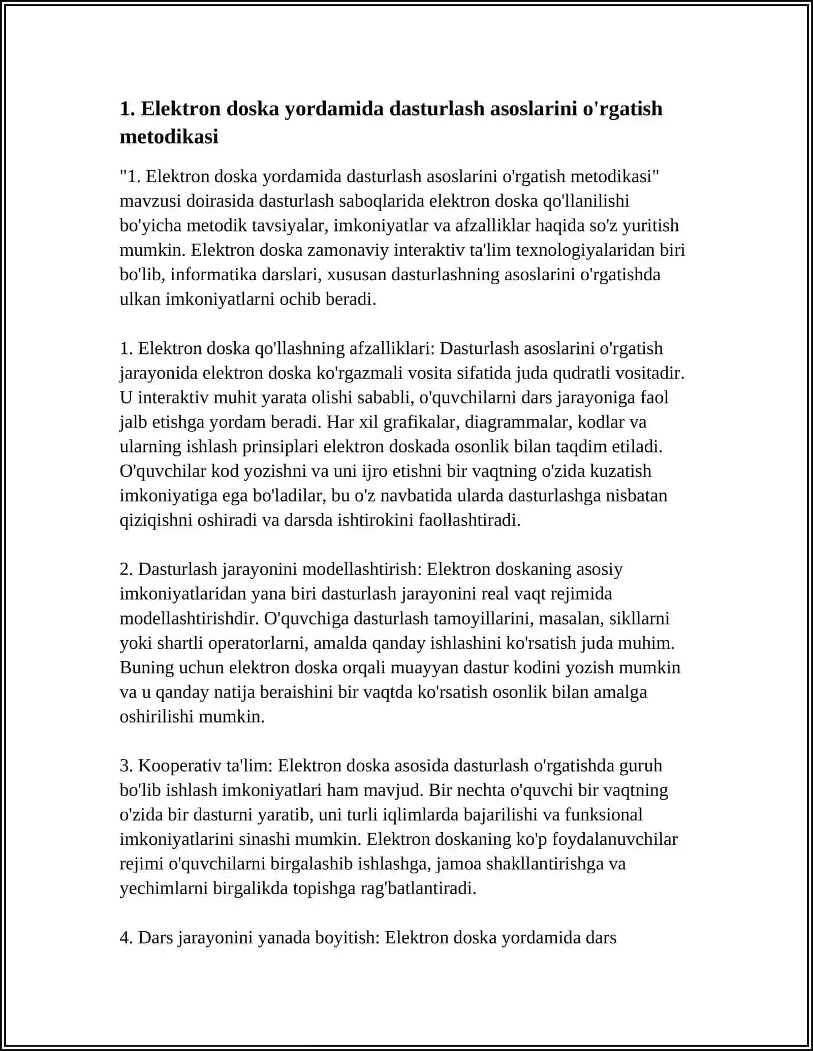 INFORMATIKA DARSLARIDA ELEKTRON DOSKA, AR/VR KABI INTERAKTIV TEXNOLOGIYALARDAN FOYDALANISH 3