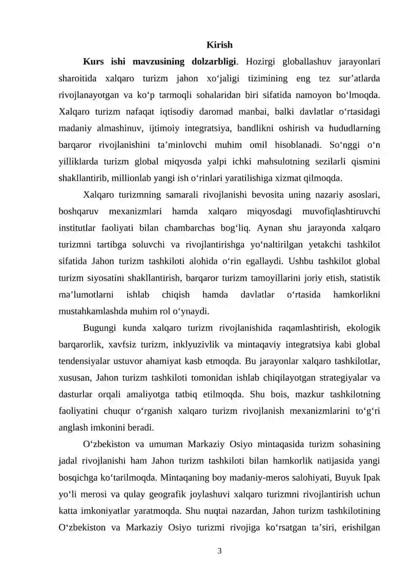 Xalqaro turizm rivojlanishida jahon turizm tashkilotining ahamiyati 3