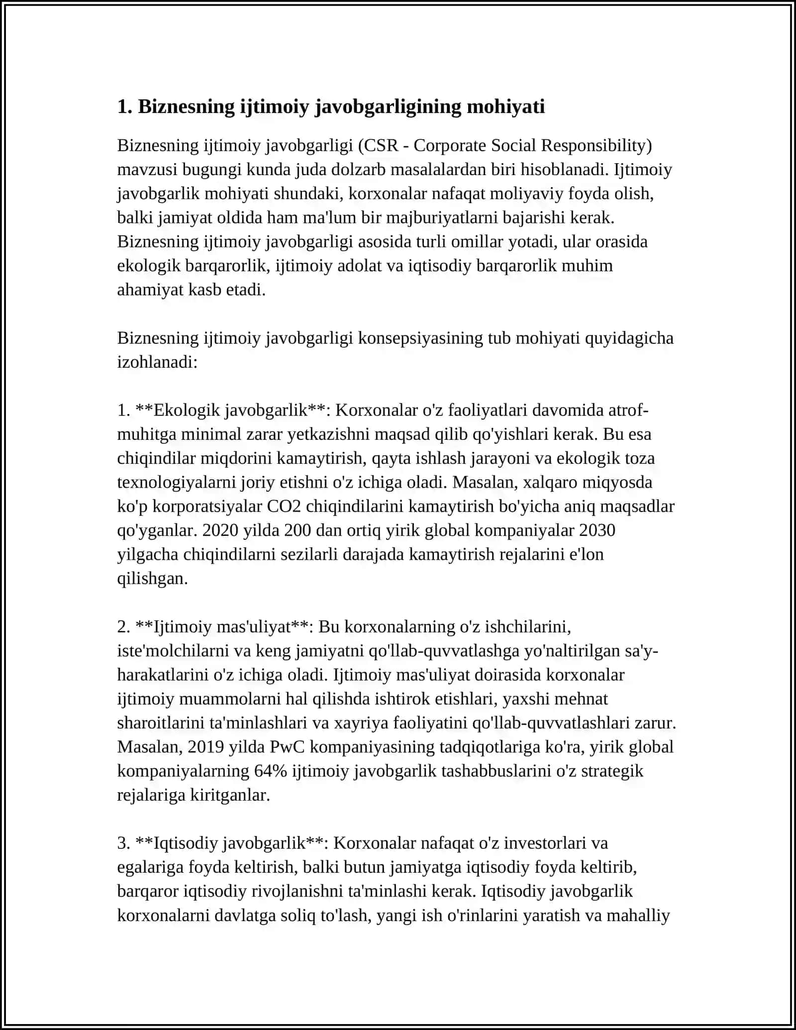BIZNESNING IJTIMOIY JAVOBGARLIGI VA ZIDDIYATLI SABABLARI 3