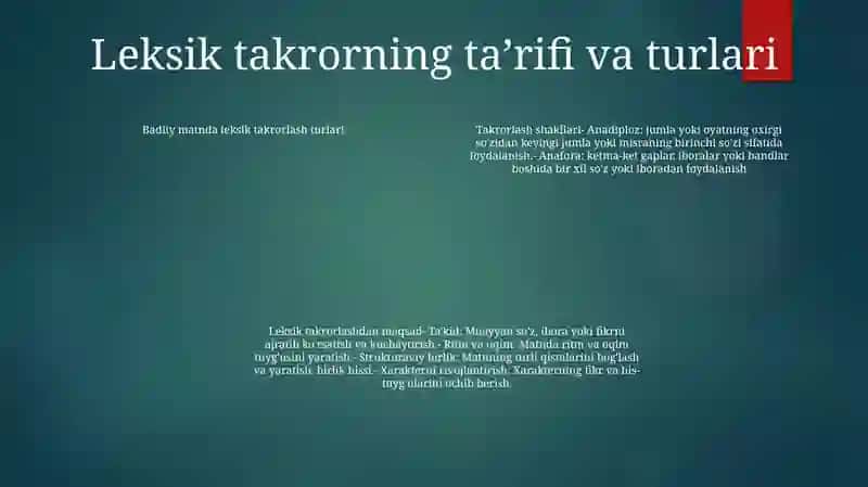 Badiiy Matnda Leksik Takror 3