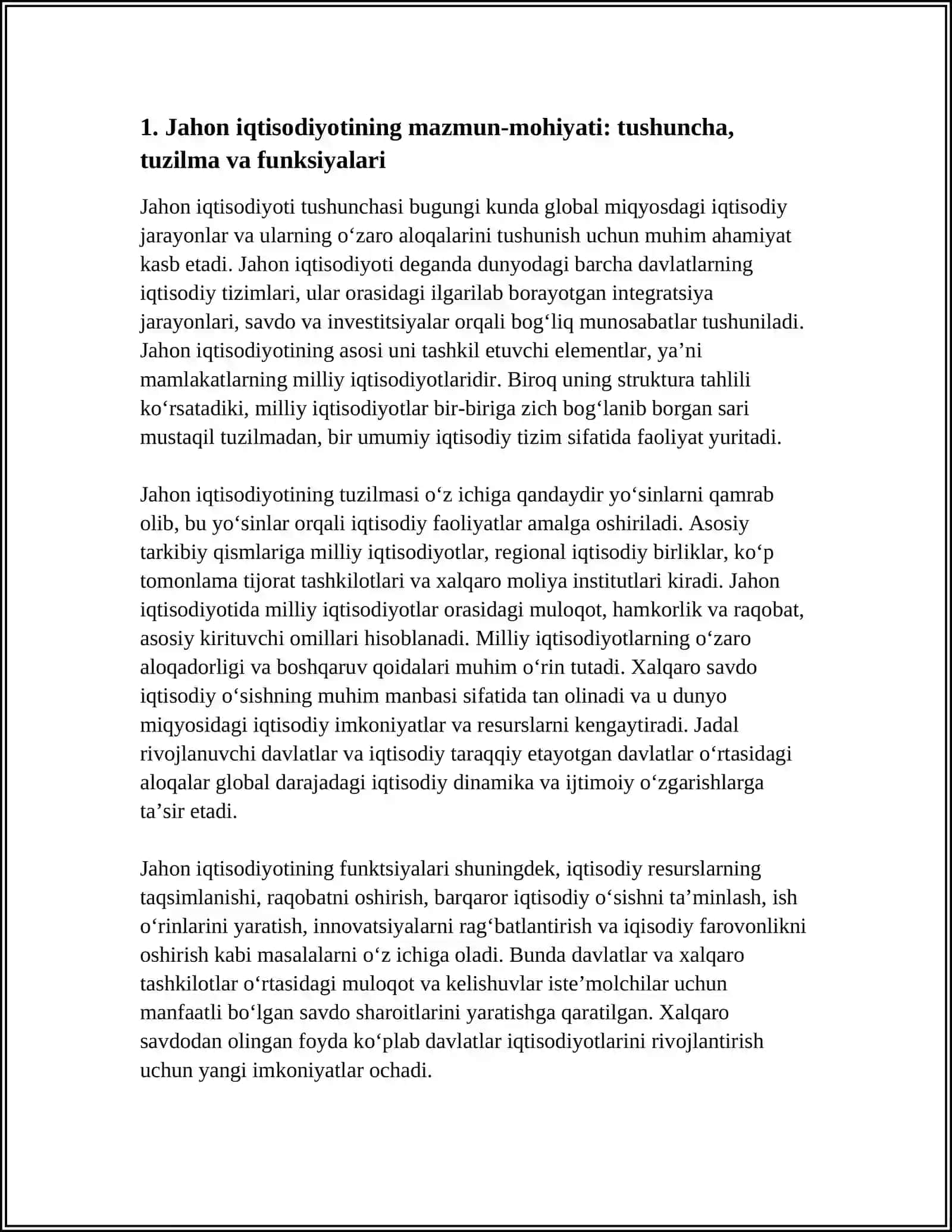 JAHON IQTISODIYOTINING MAZMUN-MOHIYATI VA XX-XXI ASRLAR BO‘SAG‘ASIDAGI RIVOJLANISHNING ASOSIY QONUNIYATLARI VA TAMOYILLARI 3