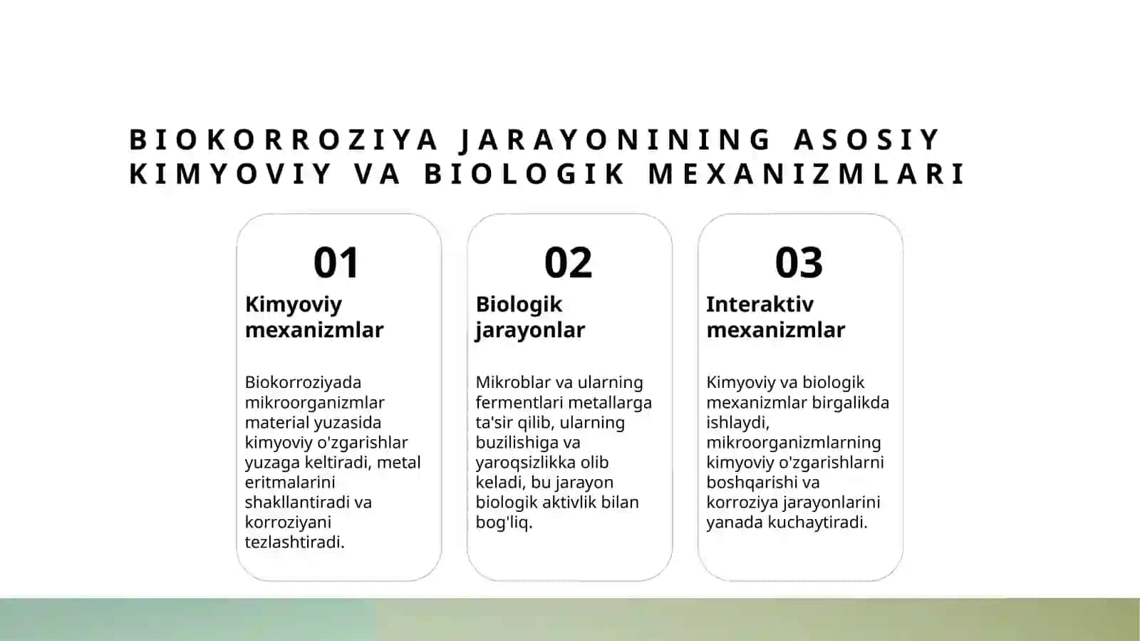 Biokorroziya va Biologik Tanlab Eritish va uning mexanizmlari 3