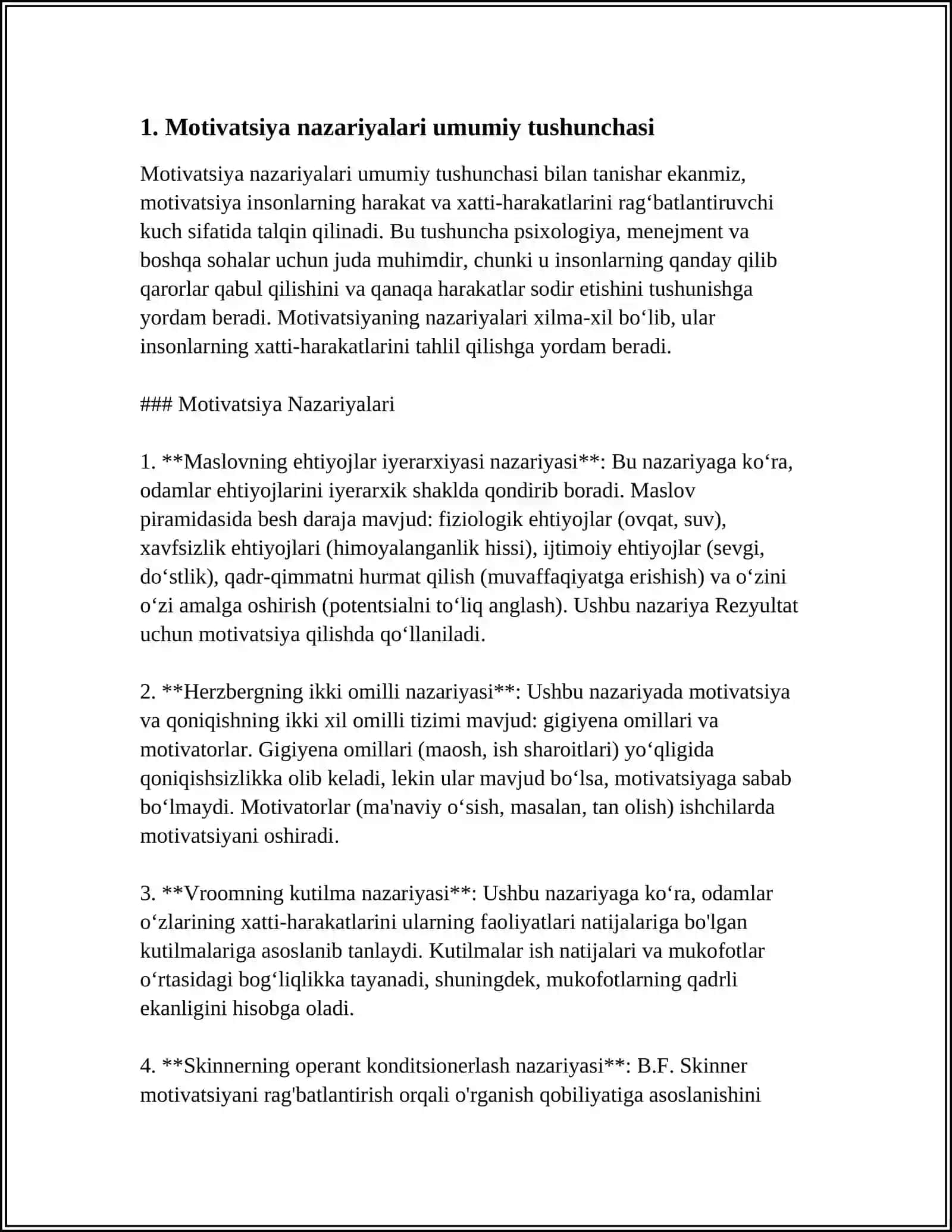 REFERAT: MOTIVATSIYA NAZARIYALARI 3