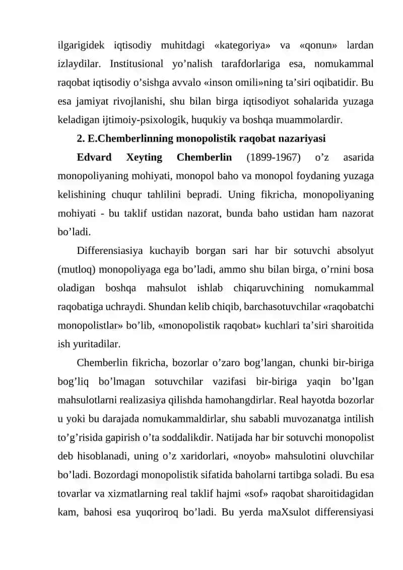 Nomukammal raqobatning iqtisodiy nazariyasi 3