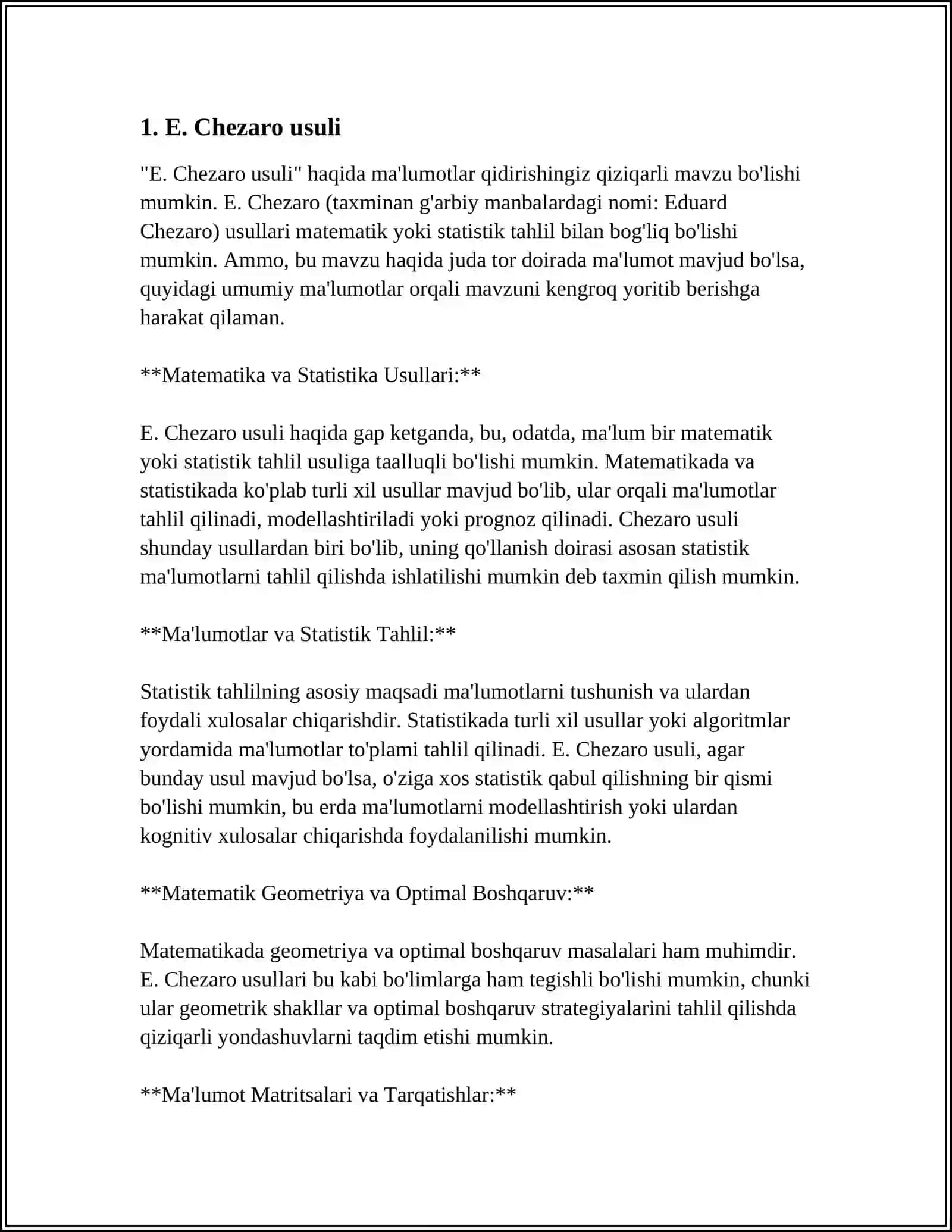 UZOQLASHUVCHI QATORLARNI JAMLASH (E.CHEZARO, N.ABEL USUSLI) 3