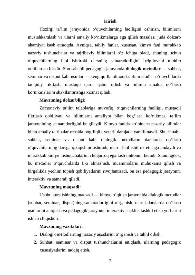 Dialogik metodlar suhbat, seminar, disput tushunchalari va ularning kimyo darslarida qo‘llanilishi 3